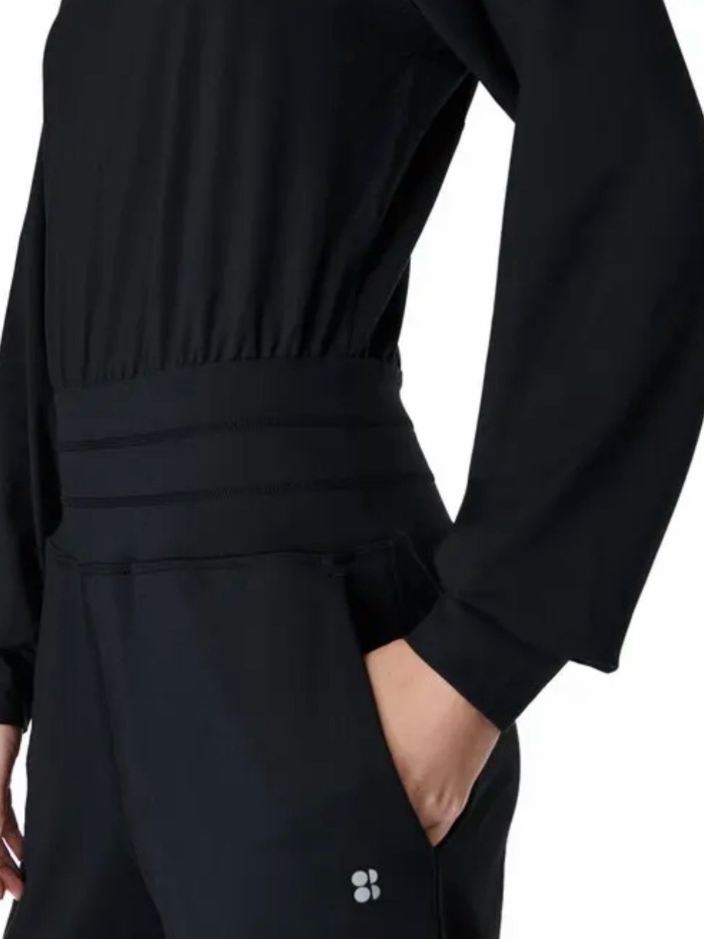 NWT - Sweaty Betty Gaia Black V‑Neck Long‑Sleeve Jumpsuit - size large - Picture 2 of 10